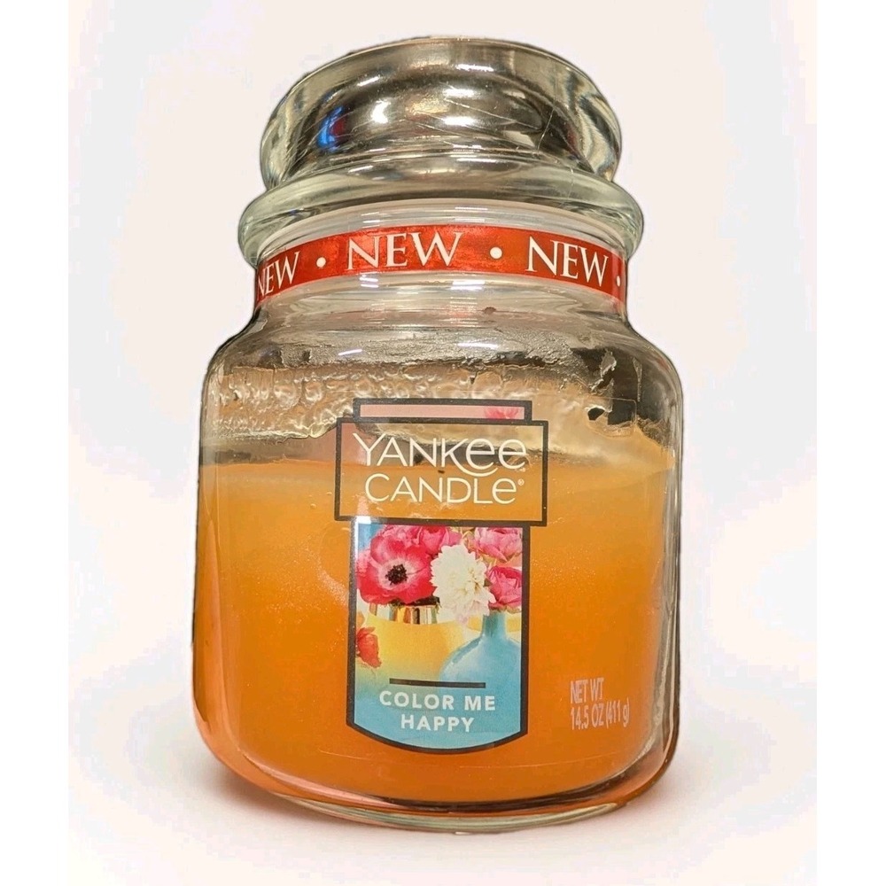 Yankee Candle COLOR ME HAPPY 14.5 oz Medium Jar LIT 2/3 Remains Mango Tropical